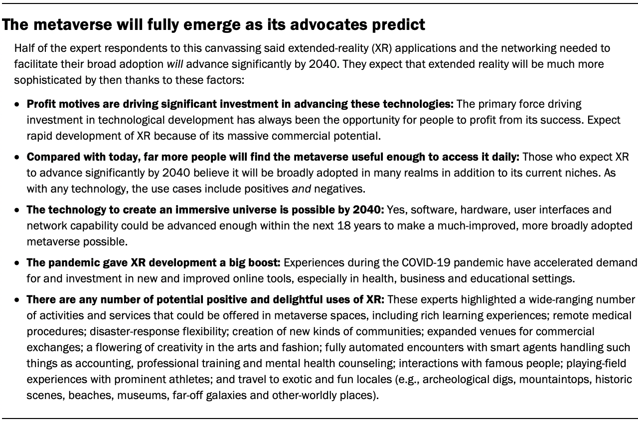 A table showing the reasons The metaverse will fully emerge as its advocates predict